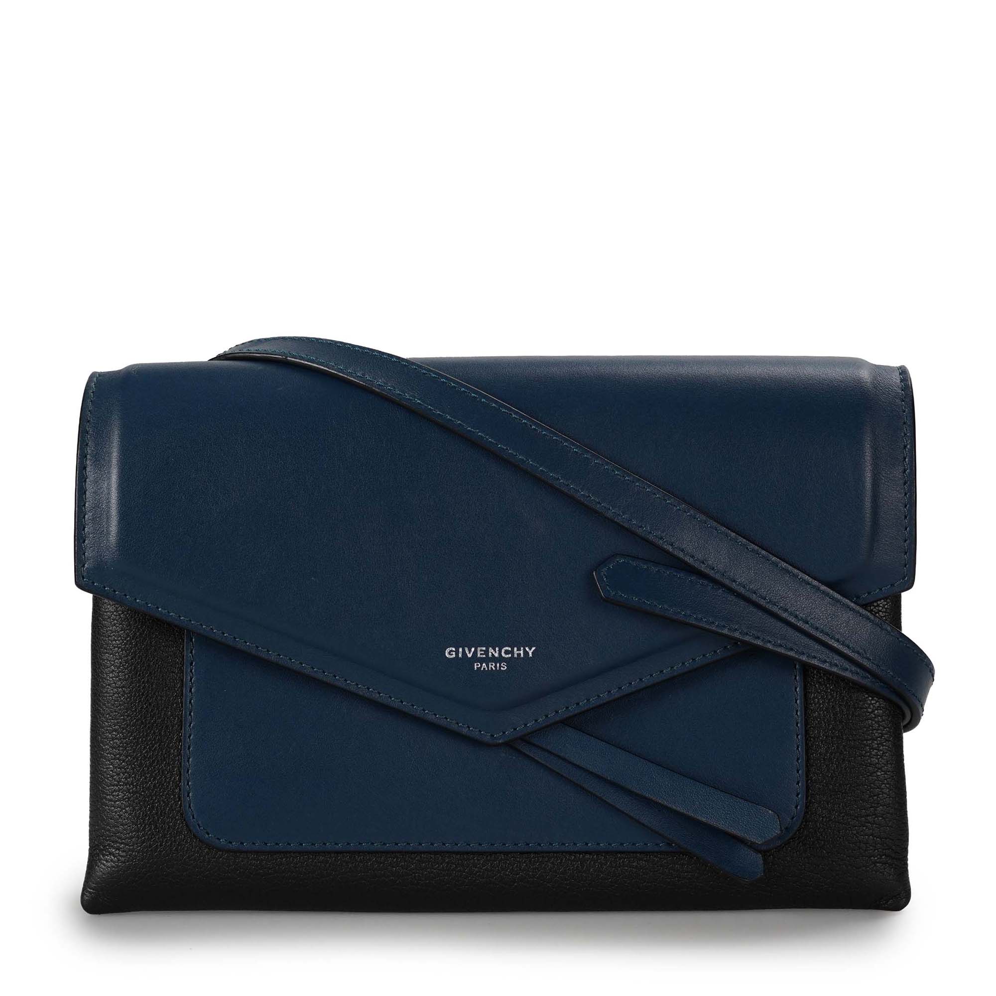 Givenchy - Navy Blue and Black Calfskin Leather Duetto Crossbody 